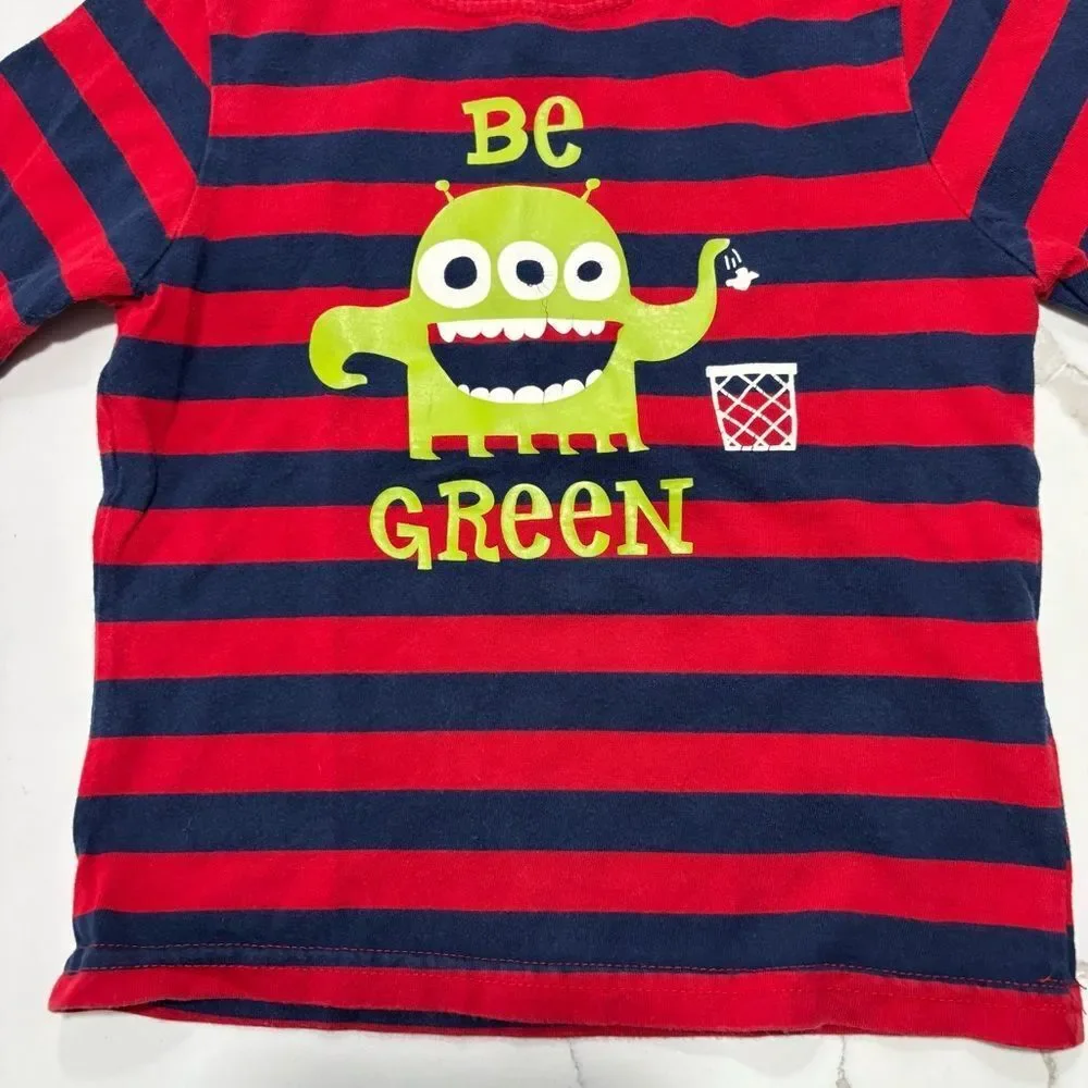 CIRCO Boys Red Navy Blue Long Sleeve Striped Monster T Shirt Cotton Toddler 3T